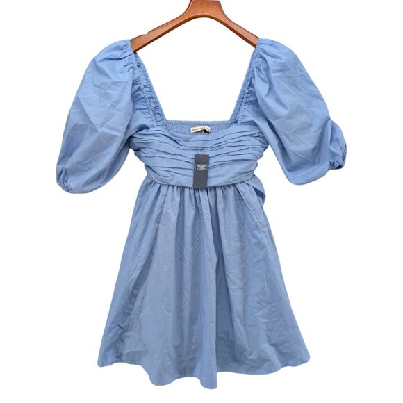 Abercrombie Fitch Emerson Mini Dress Light Blue Puff Sleeve Smocked Size XXSP - Picture 1 of 13